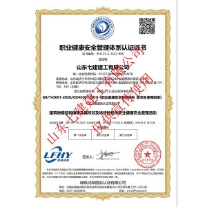 职业健康安全管理体系认证证书